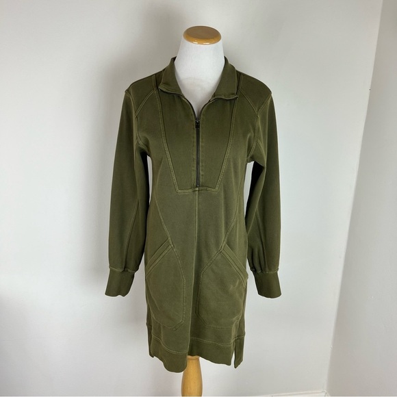 Anthropologie Daily Practice quarter zip sweatshirt Dress Olive Green size XS - Picture 2 of 5